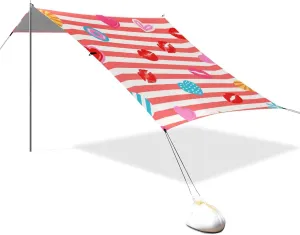 Red White Striped Heart Lip Summer Designed UPF50  Protection Beach Tent Water-Resistant Outdoor Sun Shade with Sandbags & Sand Shovel for Camping, Fishing, Backyard Fun carpa para la Playa