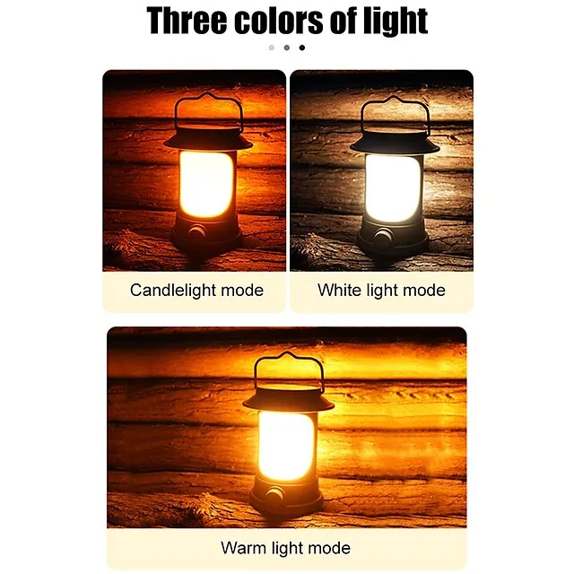 Retro Outdoor Camping Lantern LED Tent Light Type-C USB Solar Charging Waterproof Hiking Travel BBQ Portable Light