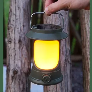 Retro Outdoor Camping Lantern LED Tent Light Type-C USB Solar Charging Waterproof Hiking Travel BBQ Portable Light