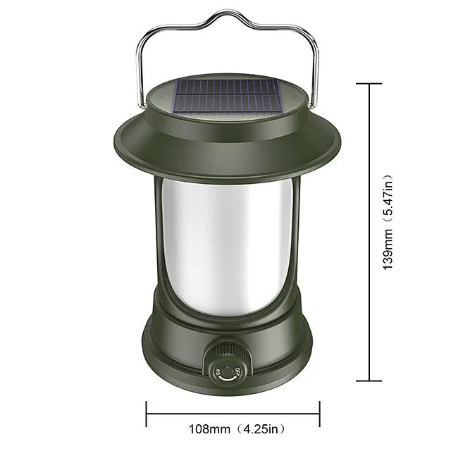Retro Outdoor Camping Lantern LED Tent Light Type-C USB Solar Charging Waterproof Hiking Travel BBQ Portable Light