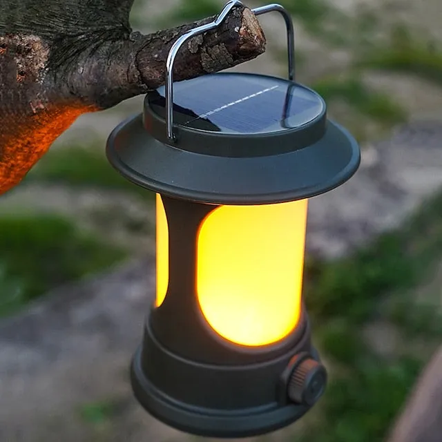 Retro Outdoor Camping Lantern LED Tent Light Type-C USB Solar Charging Waterproof Hiking Travel BBQ Portable Light