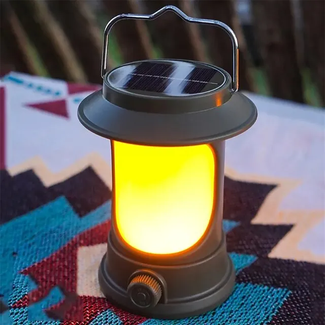 Retro Outdoor Camping Lantern LED Tent Light Type-C USB Solar Charging Waterproof Hiking Travel BBQ Portable Light