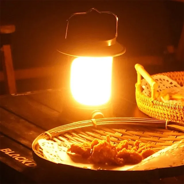 Retro Outdoor Camping Lantern LED Tent Light Type-C USB Solar Charging Waterproof Hiking Travel BBQ Portable Light