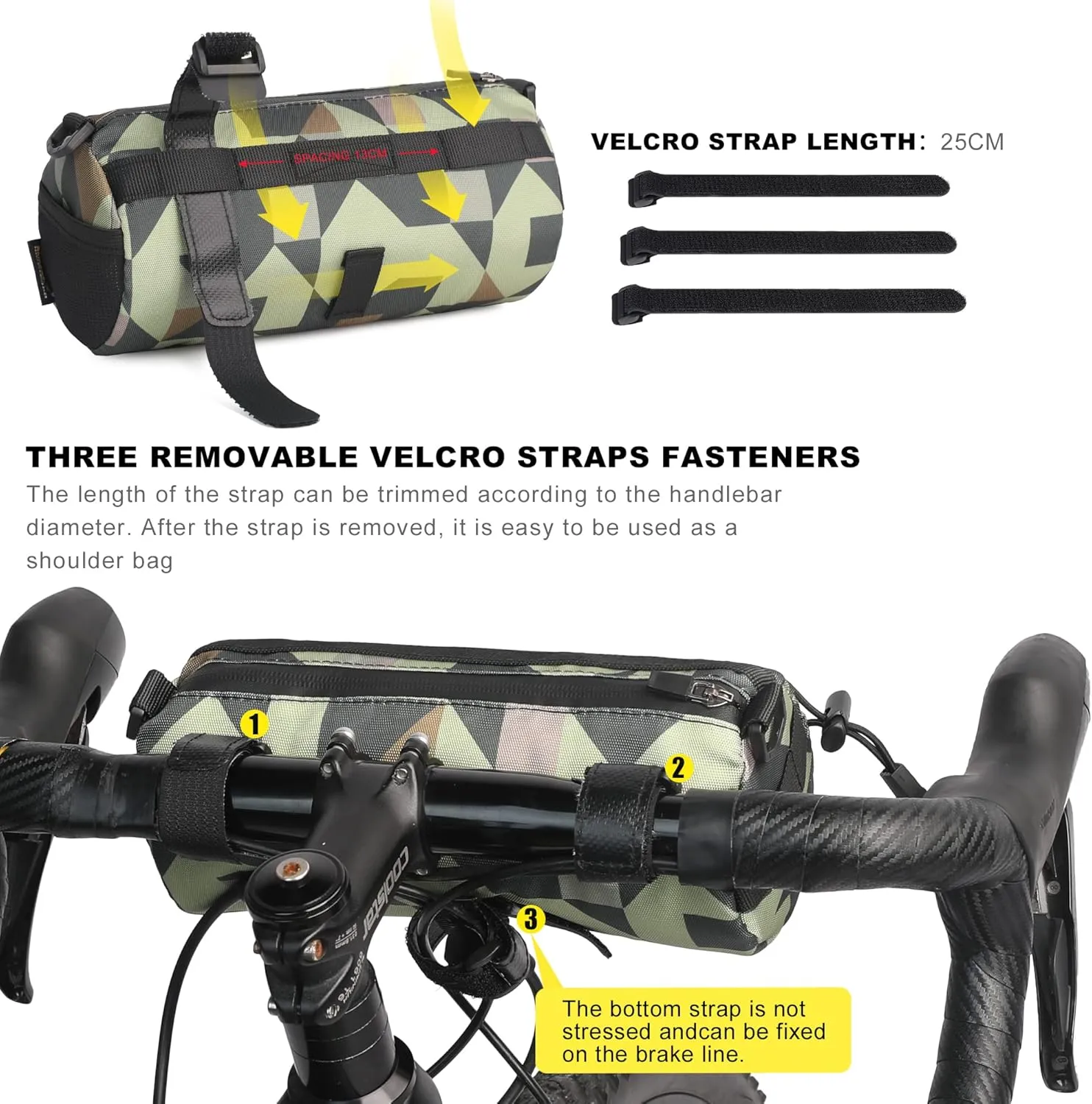 Rhinowalk Bike Handlebar Bag, Bicycle Front Bag Frame Storage Roll Bag Mountain Road Bikes Commuter Shoulder Bag Professional Cycling Accessories