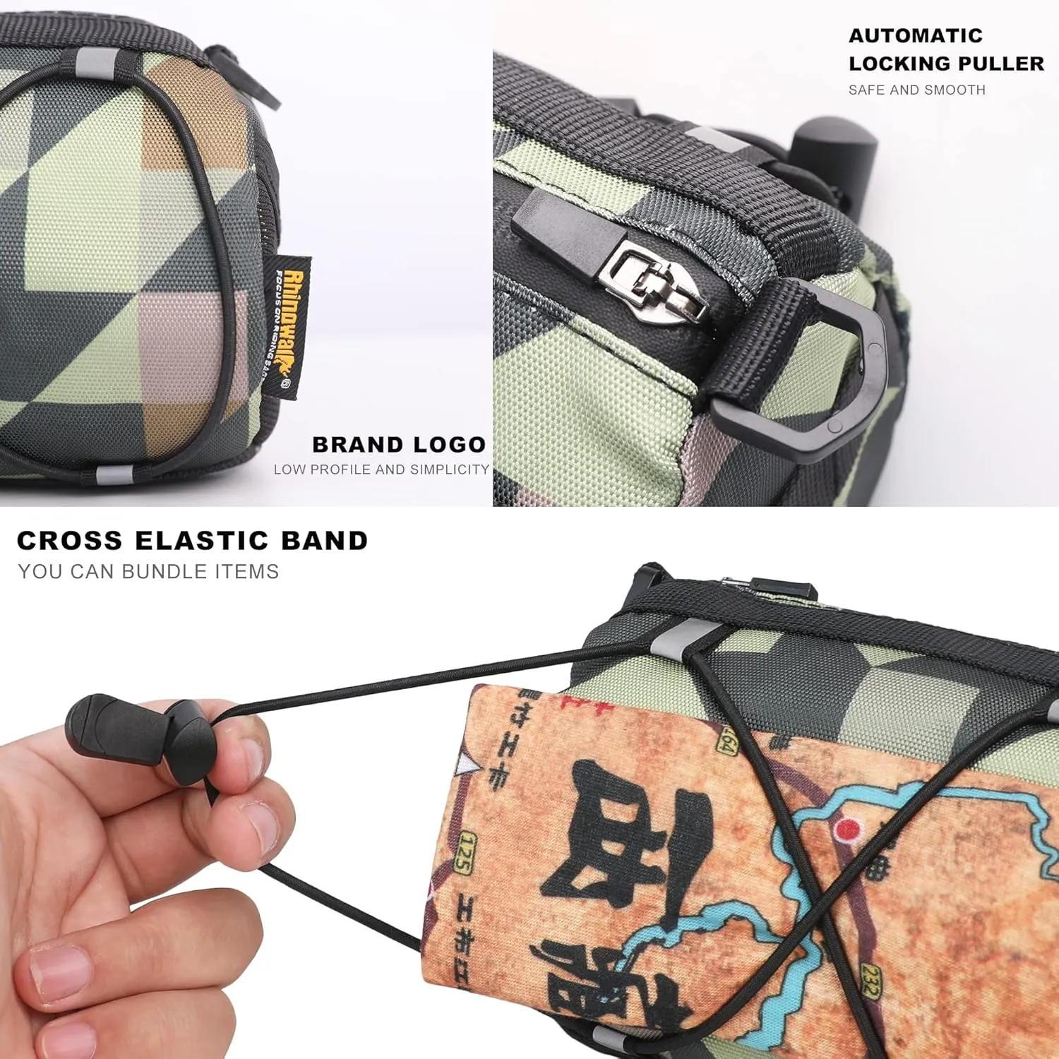 Rhinowalk Bike Handlebar Bag, Bicycle Front Bag Frame Storage Roll Bag Mountain Road Bikes Commuter Shoulder Bag Professional Cycling Accessories