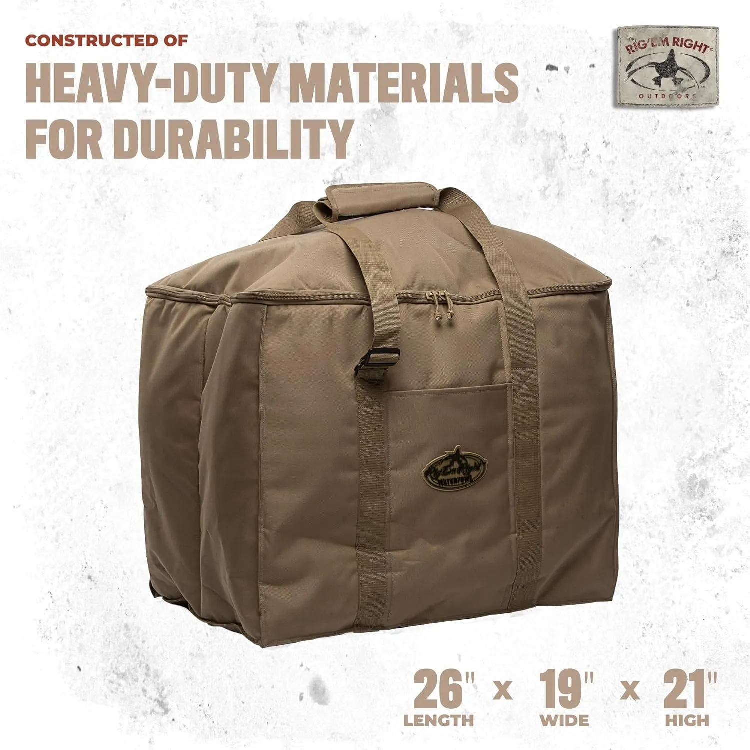 Rig'Em Right Waterfowl Deluxe 6-Slot Lesser Decoy Duck Hunting Bag with Padded Protection and Large Bottom Drains (6-Slot, Brown)