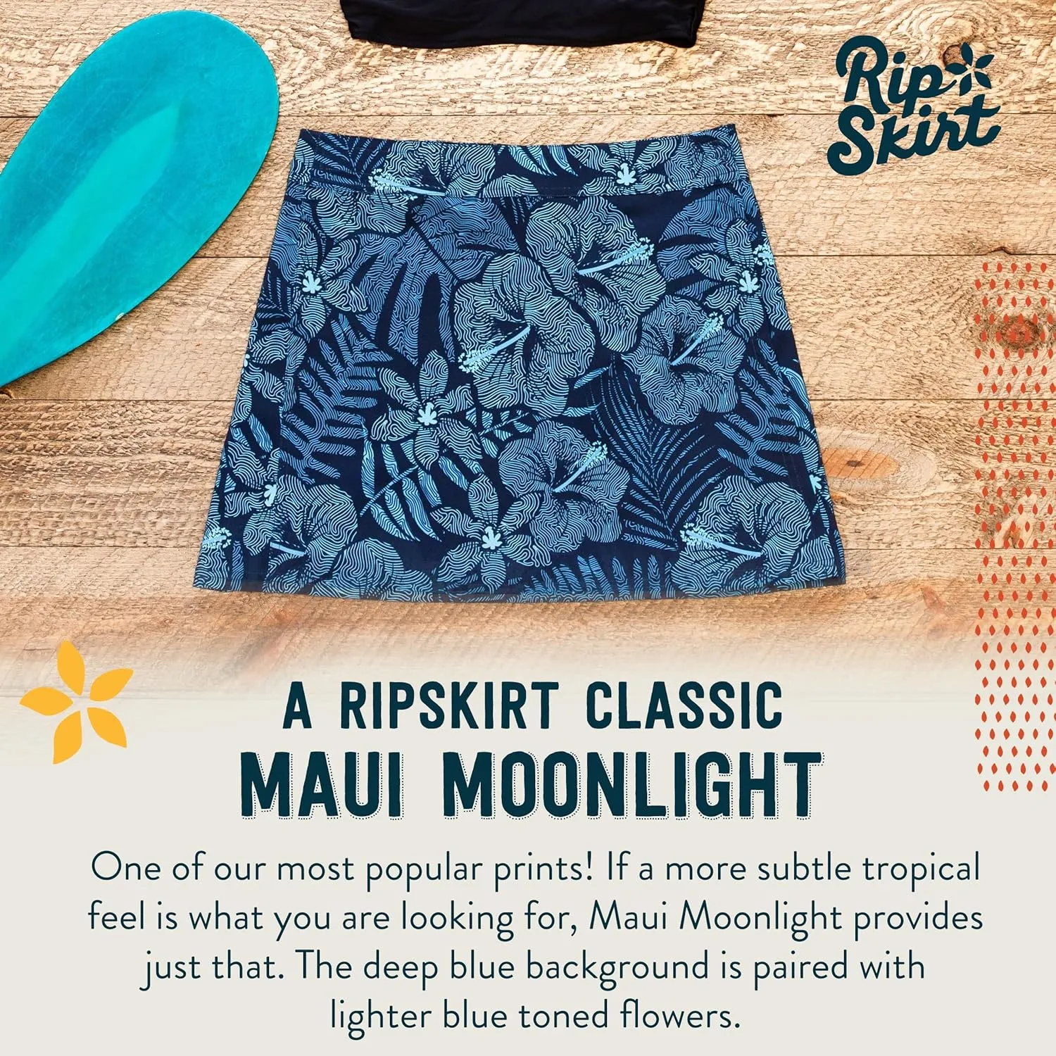 RipSkirt Hawaii Length 1 - Wrap Skirt for Women - Quick Dry Swim Cover-Up with Side Pocket - Lightweight for Beach & Travel