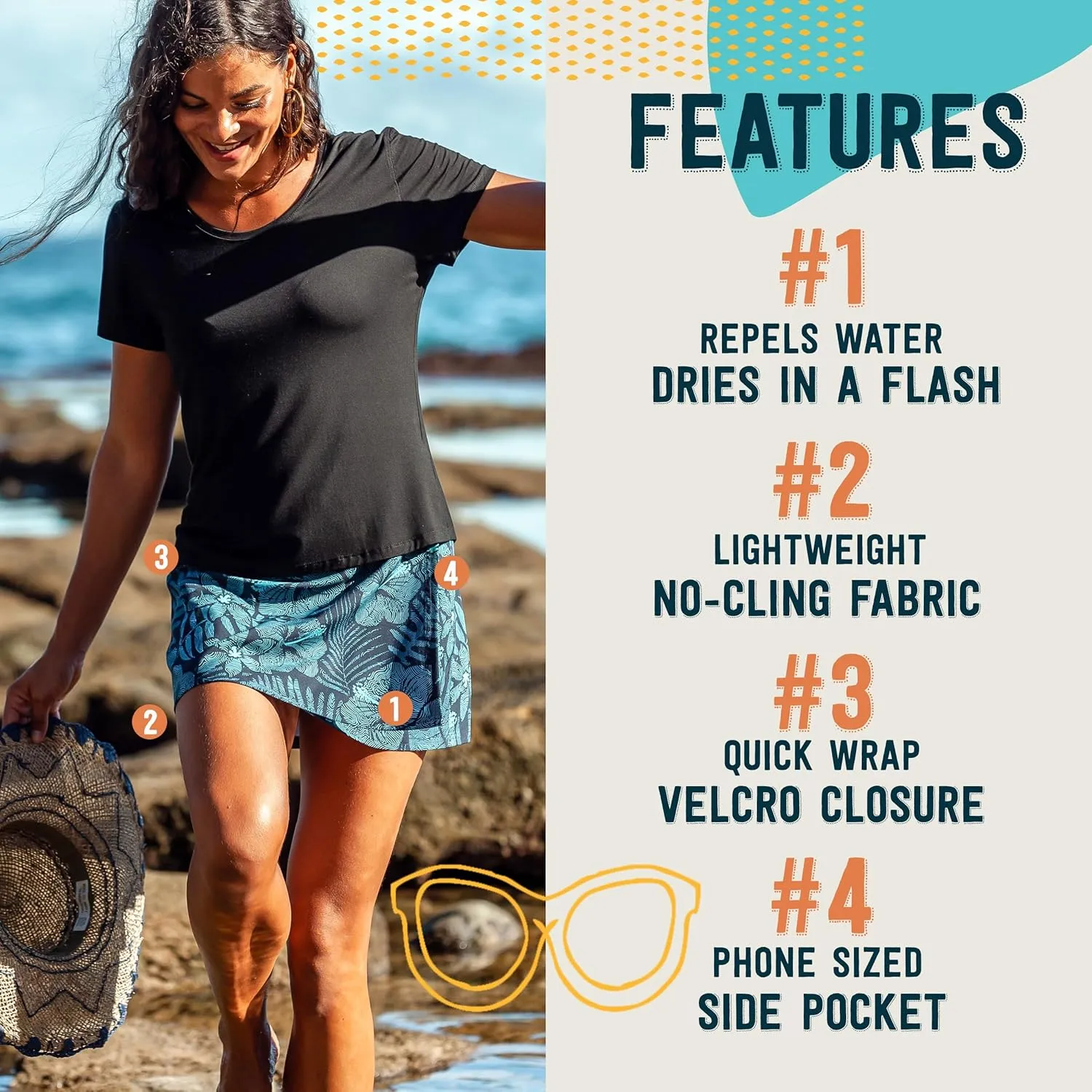 RipSkirt Hawaii Length 1 - Wrap Skirt for Women - Quick Dry Swim Cover-Up with Side Pocket - Lightweight for Beach & Travel