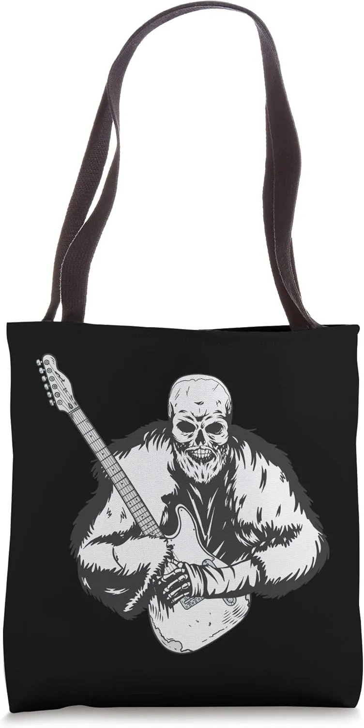 Rock & Roll Skeleton Guitar Player Figurine Music Lover Tote Bag