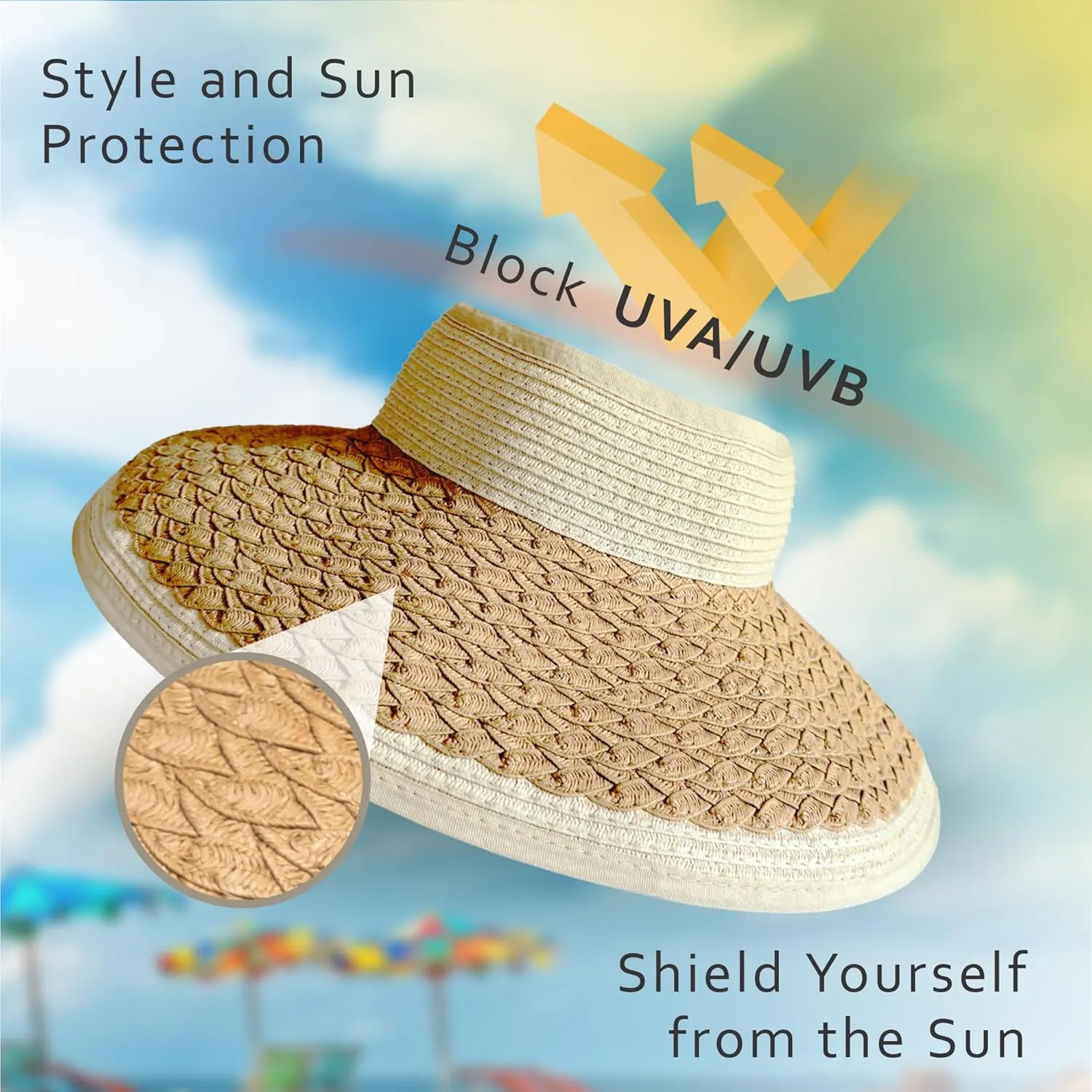 Roll-Up Visor Sun Hat for Women - Stylish, Lightweight Beach Hats for Women, Sun Hats