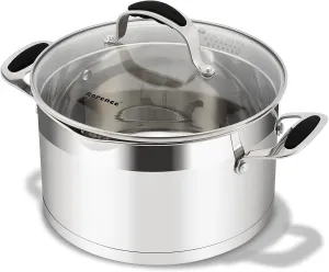 Rorence 6 QT Stainless Steel Stockpot, Large Stock pot with Silicone Coated Handles and Pout Spouts, Induction Cooking Pot with Clear Transparent Tempered Glass Lid for All Stoves, Dishwasher Safe