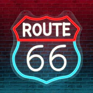Route 66 Neon Sign Lampeez Wall Decor American Highway Main Street of America Road, LED Night Light for Room Decor, Party Birthday Gifts Neon Lights Man Cave Living Room Garage