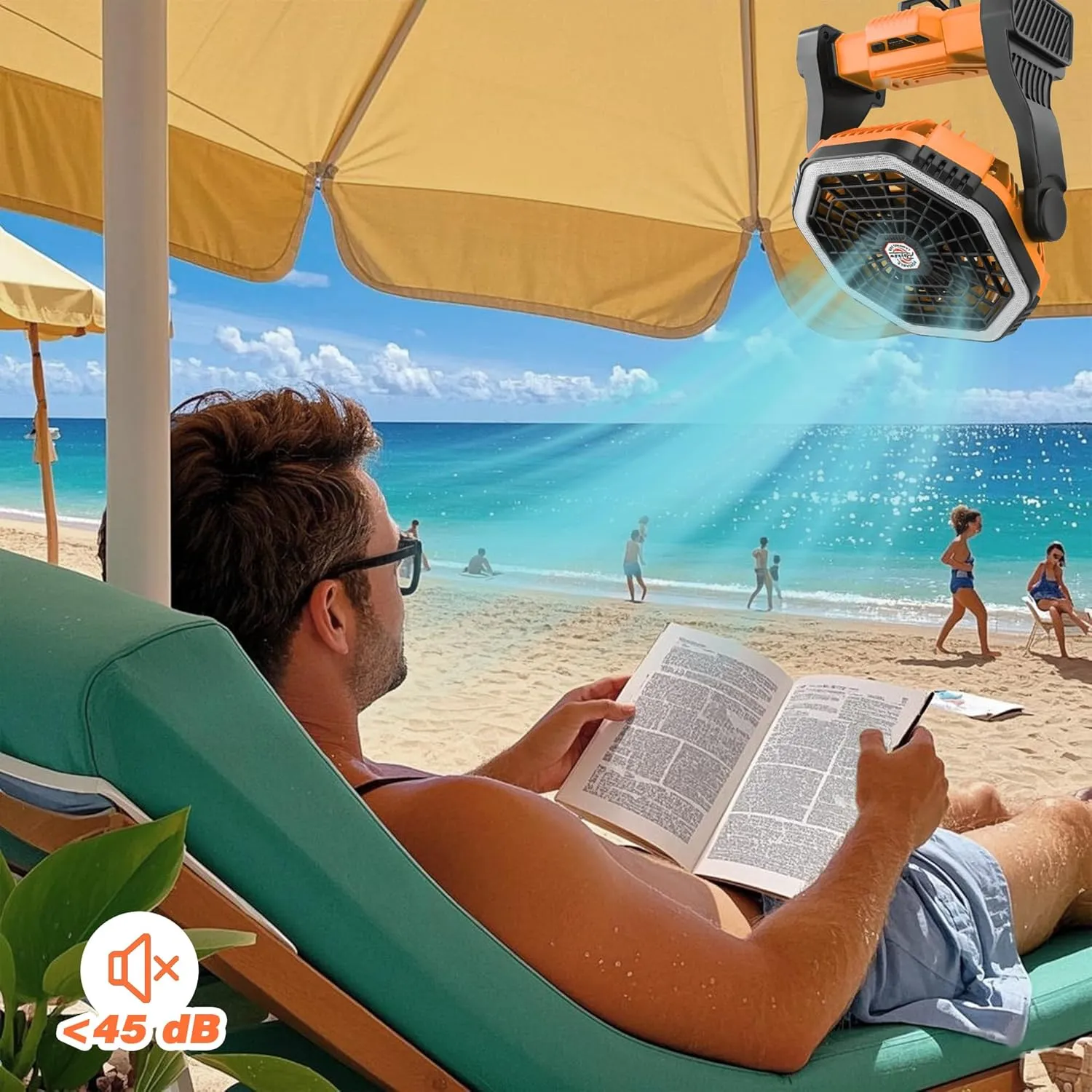 Roykaw Portable Camping Fan with 10400 mAh Rechargeable Battery, 36 Hrs Work, Ultra-bright LED Light & Cordless, Fit for Tent, Fishing, Bedroom, Office, Hurricane