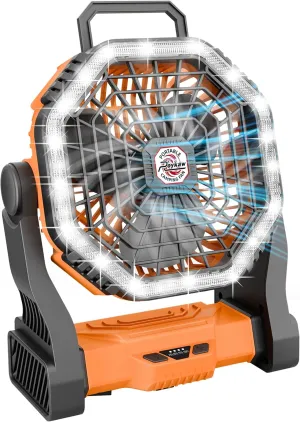 Roykaw Portable Camping Fan with 10400 mAh Rechargeable Battery, 36 Hrs Work, Ultra-bright LED Light & Cordless, Fit for Tent, Fishing, Bedroom, Office, Hurricane