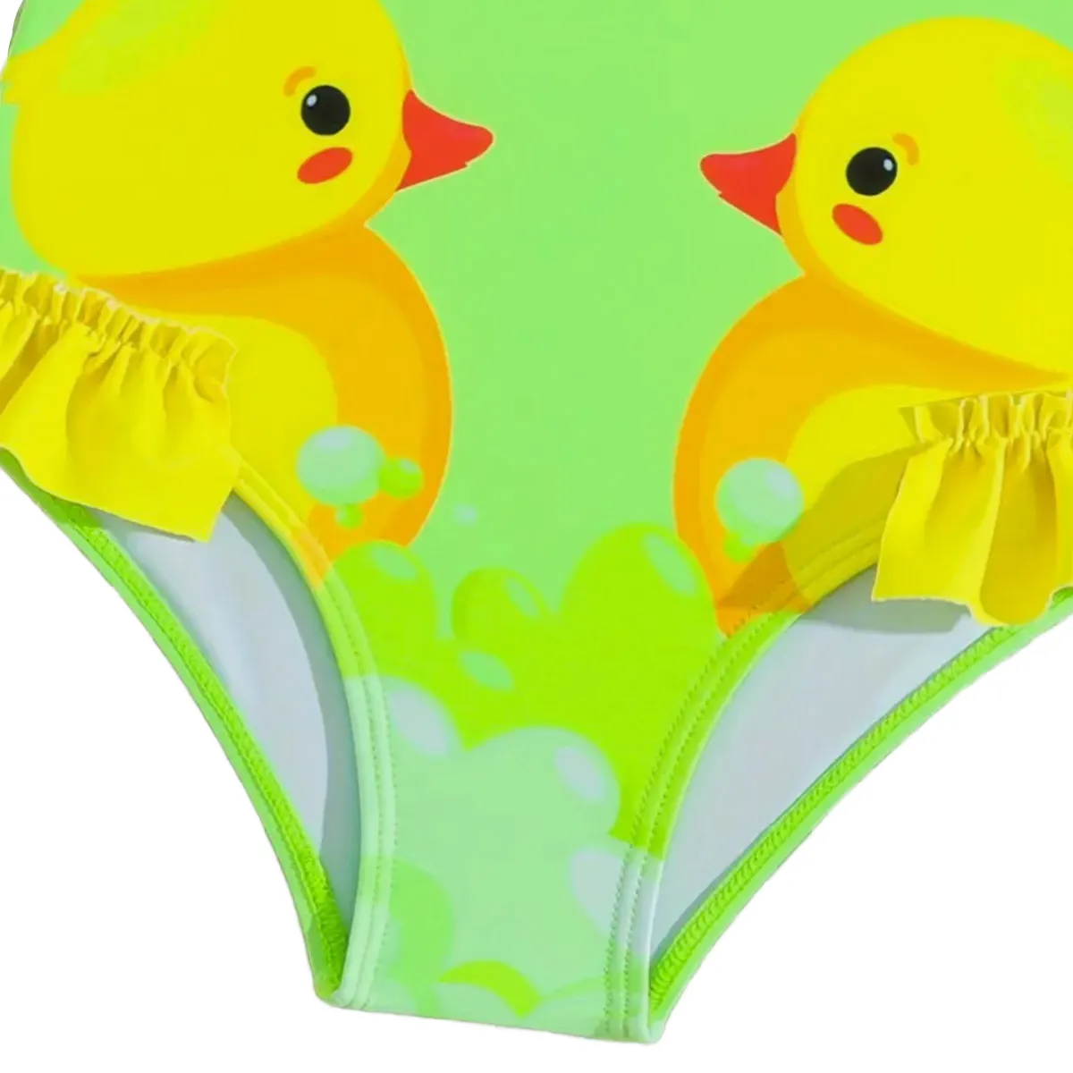 Rubber Duck 1pc Size 4/5 Swimwear Bowknot Ruffled Bathing Swimsuit Neon Green