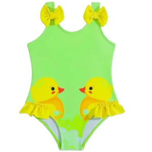 Rubber Duck 1pc Size 4/5 Swimwear Bowknot Ruffled Bathing Swimsuit Neon Green