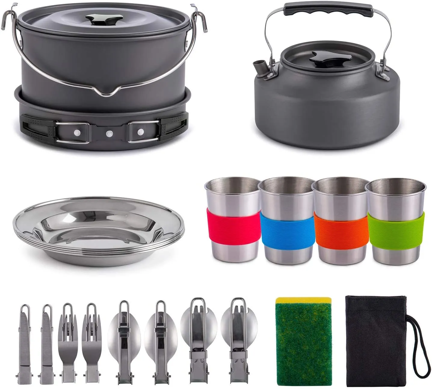 Rynx | Gonex 11pcs/13pcs/16pcs/21pcs Camping Kitchen Equipment Set Mess Kit, Backpacking Cooking Equipment, Stackable Portable Non Stick Pot Pan Cook for Outdoor Hiking