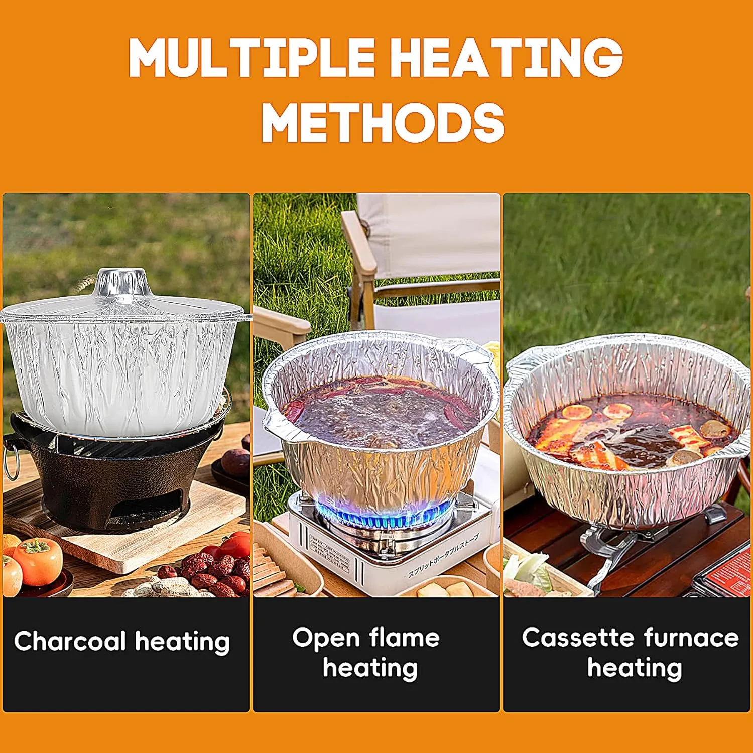 SafBbcue Aluminum Pots with Lids - 5 Quart (5.4 Liter) 4pcs Set，Disposable Heat Locking Cooking Containers - Freezer Air Fryer and Oven Safe - Recyclable Pot for Camping Vacation Trips,Silver