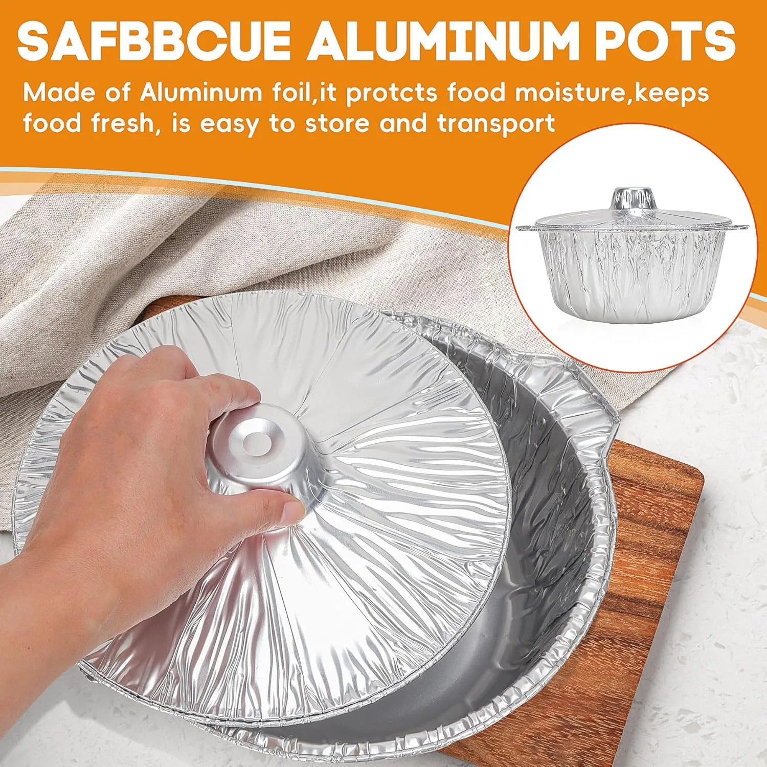 SafBbcue Aluminum Pots with Lids - 5 Quart (5.4 Liter) 4pcs Set，Disposable Heat Locking Cooking Containers - Freezer Air Fryer and Oven Safe - Recyclable Pot for Camping Vacation Trips,Silver