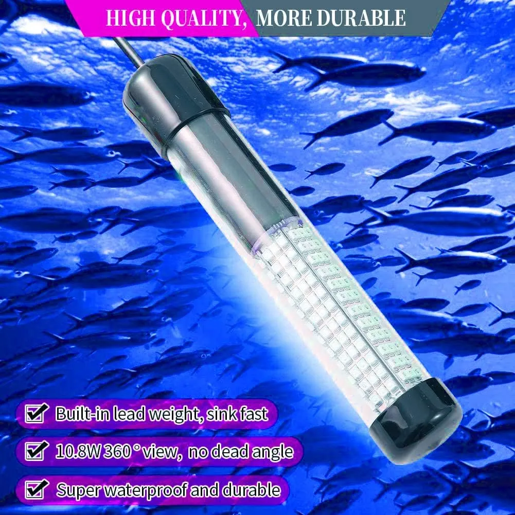 SAMDO IP68 12V LED Underwater Fishing Light 1080 Lumens Fish Attracting Light, Night Fishing Light 10.8W