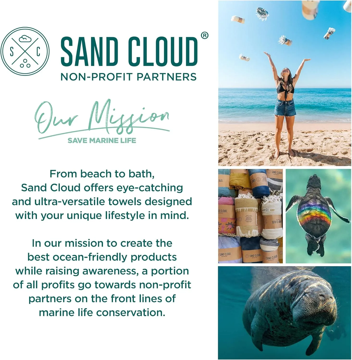 Sand Cloud Large Turkish Beach Towel - Sand Free - Fast Drying -100% Certified Organic Turkish Cotton Yarn - Great for Beach Bath or as a Blanket - As Seen on Shark Tank - Gocek (Mint) 37x69