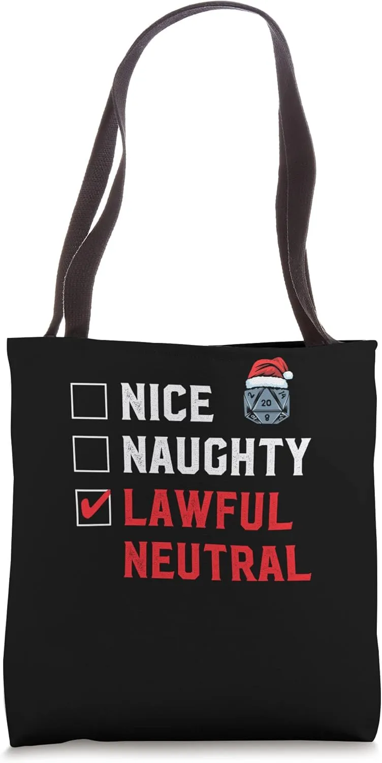 Santa's Lawful Neutral List D20 Tabletop Funny Christmas Tote Bag