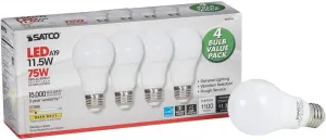 Satco 28769-11.5A19/LED/27K/ND/120V/4PK S28769 A19 A Line Pear LED Light Bulb4