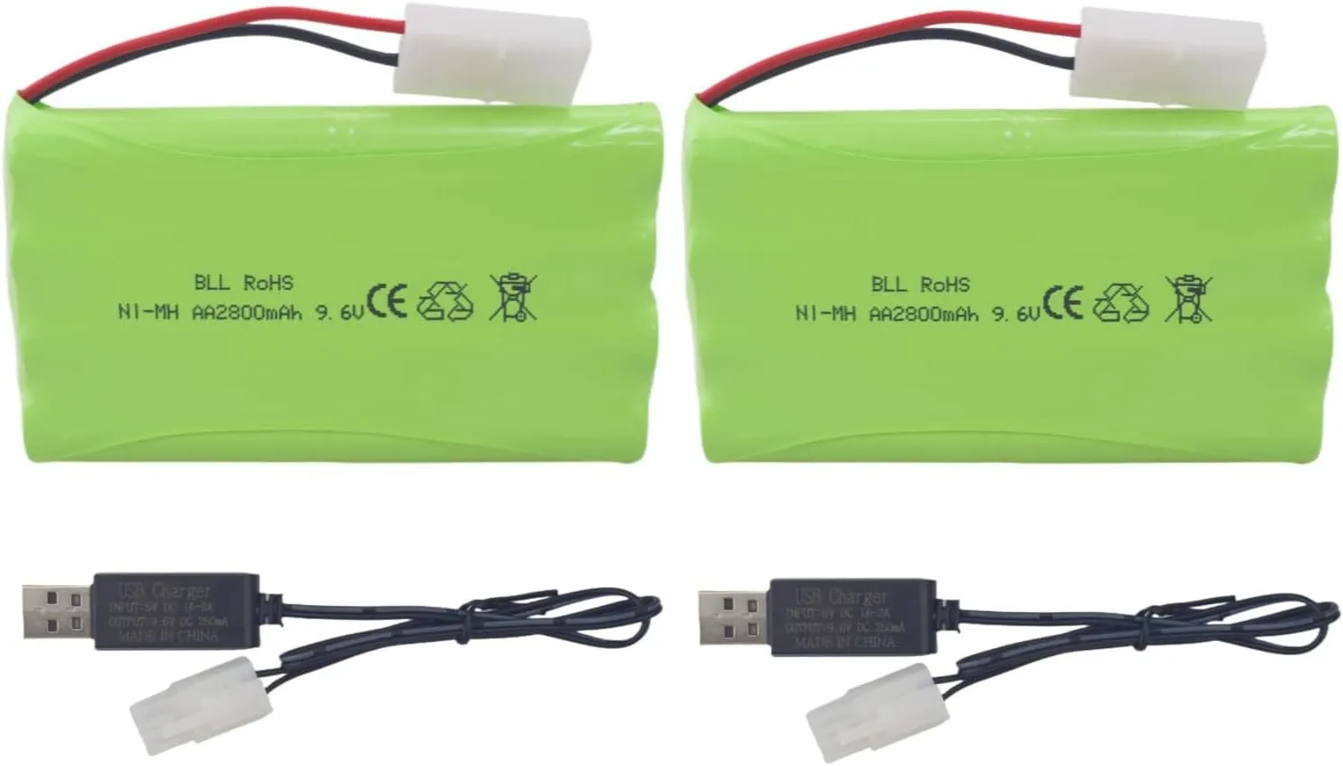 sea jump 2PCS 9.6V 2800mah AA Rechargeable Battery with Tamiya Plug and USB Charging Cable for RC Remote Control Vehicles, Trucks, Tanks, Engineering Vehicles, RC Ships, Toys, Car Batteries