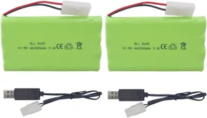 sea jump 2PCS 9.6V 2800mah AA Rechargeable Battery with Tamiya Plug and USB Charging Cable for RC Remote Control Vehicles, Trucks, Tanks, Engineering Vehicles, RC Ships, Toys, Car Batteries