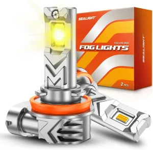 SEALIGHT H16 H11 H8 LED Fog Light Bulb Yellow, 800% Brightness 13000LM 3500K Amber Yellow H11 Fog Lights LED, Strong Penetration, Plug and Play, Pack of 2