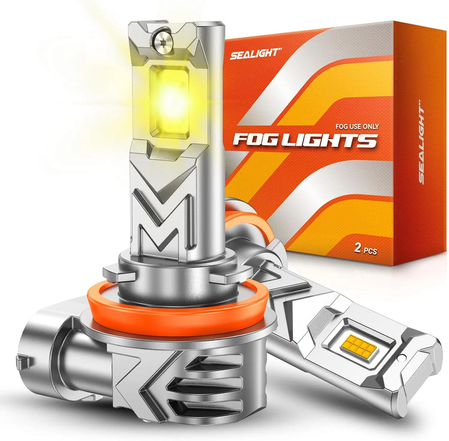 SEALIGHT H16 H11 H8 LED Fog Light Bulb Yellow, 800% Brightness 13000LM 3500K Amber Yellow H11 Fog Lights LED, Strong Penetration, Plug and Play, Pack of 2