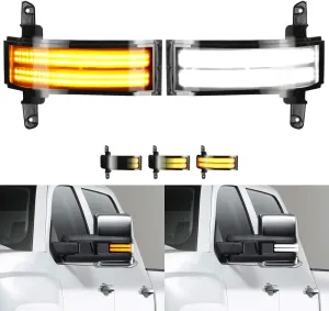 Sequential Turn Signal Lights Switchback Full LED Side Tow Mirror Marker Light fit for 3rd Generation Chevy Silverado / 4th Generation GMC Sierra 2014–2019 OEM ONLY, Smoke Lens