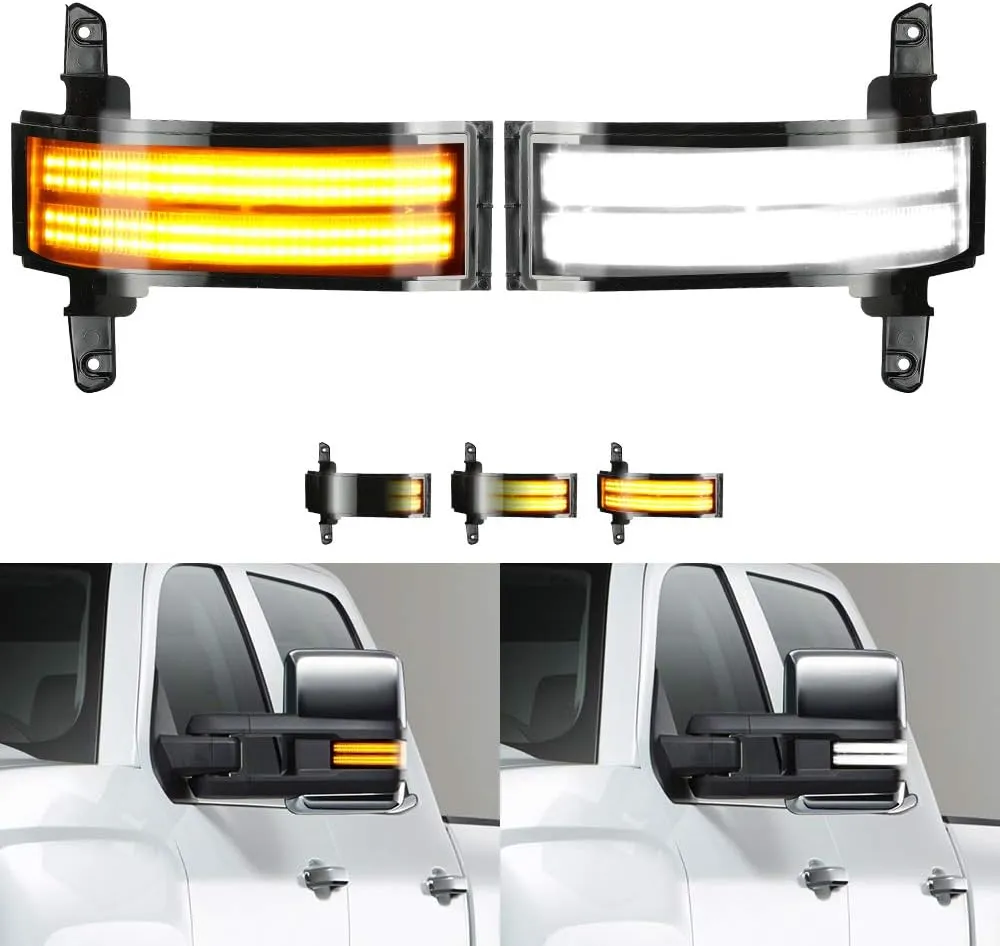 Sequential Turn Signal Lights Switchback Full LED Side Tow Mirror Marker Light fit for 3rd Generation Chevy Silverado / 4th Generation GMC Sierra 2014–2019 OEM ONLY, Smoke Lens