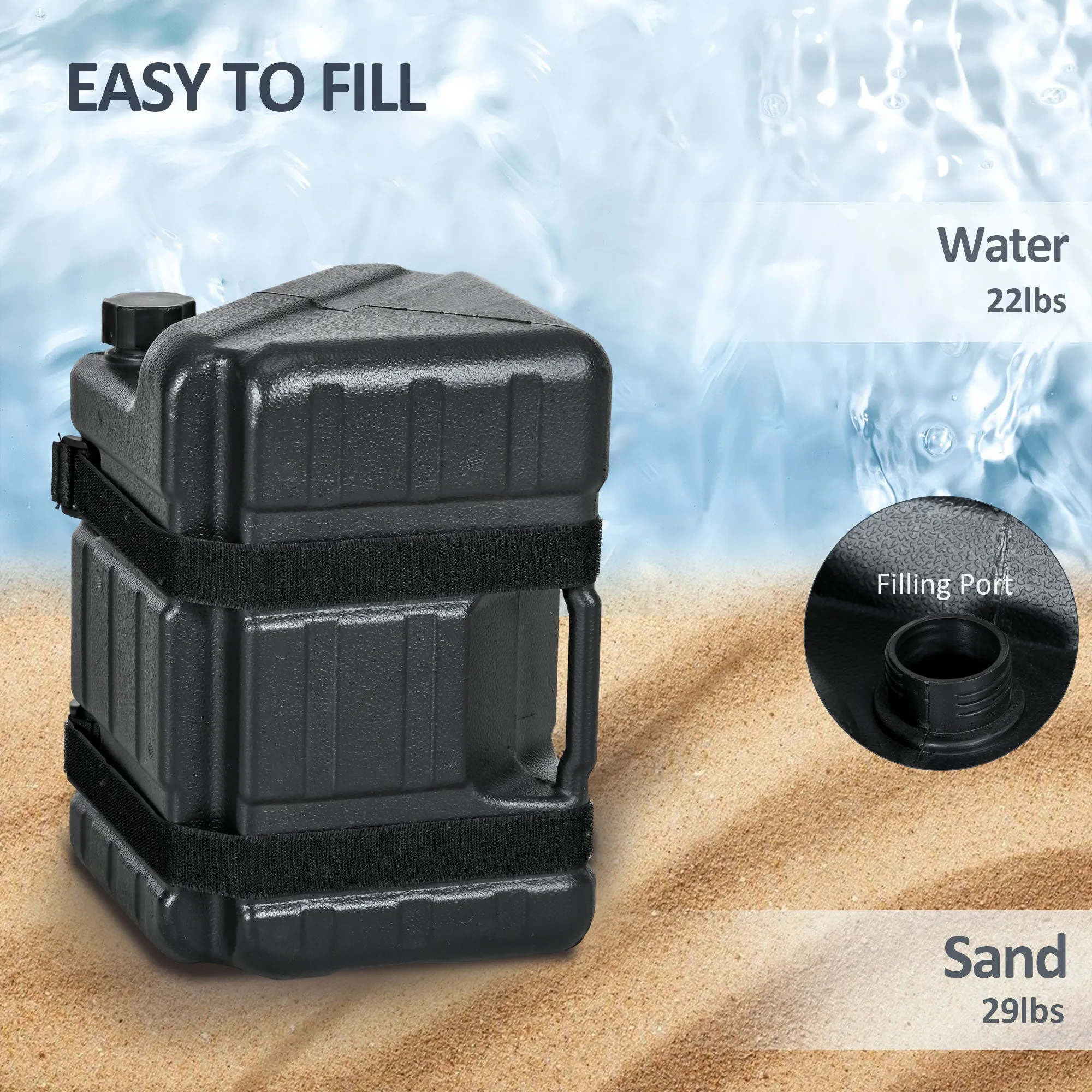 Set of 4 Straight Leg Canopy Weights, HDPE Water or Sand Filled Tent Weights for Pop up Canopy, with Built-in Handles and Secure Straps, 115LBS