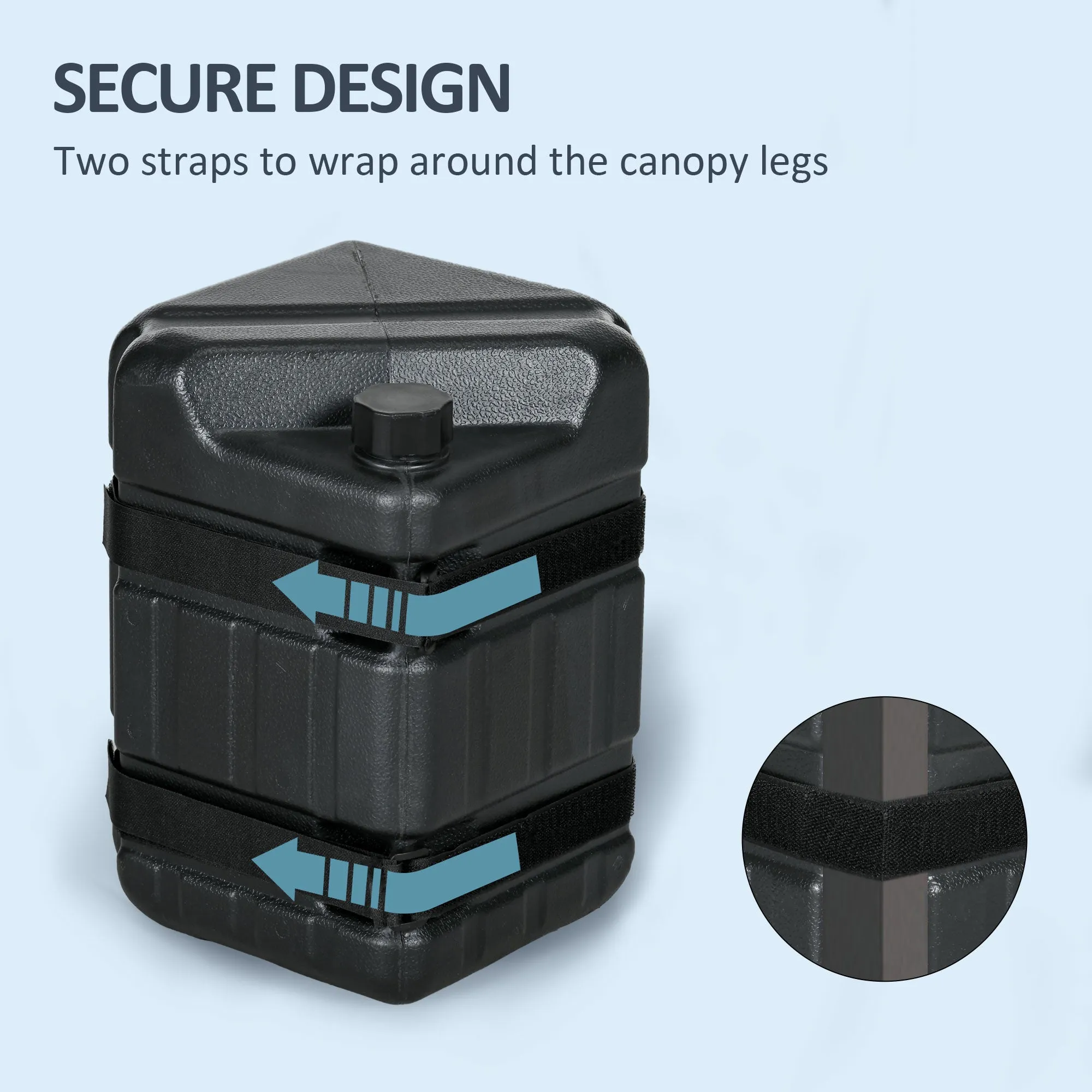Set of 4 Straight Leg Canopy Weights, HDPE Water or Sand Filled Tent Weights for Pop up Canopy, with Built-in Handles and Secure Straps, 115LBS