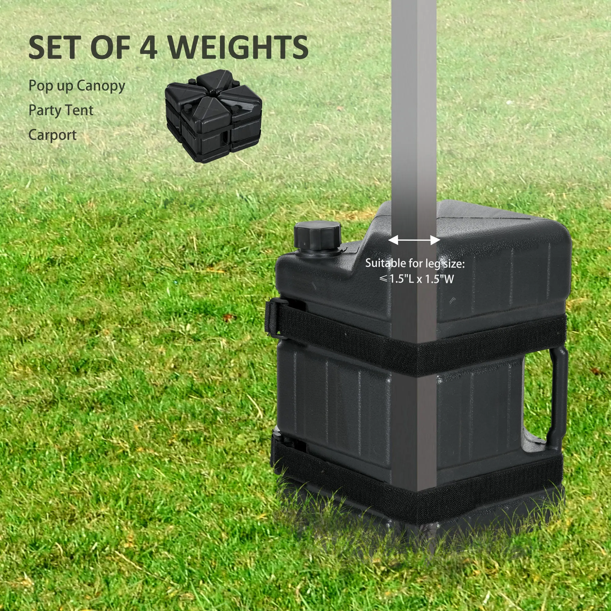Set of 4 Straight Leg Canopy Weights, HDPE Water or Sand Filled Tent Weights for Pop up Canopy, with Built-in Handles and Secure Straps, 115LBS