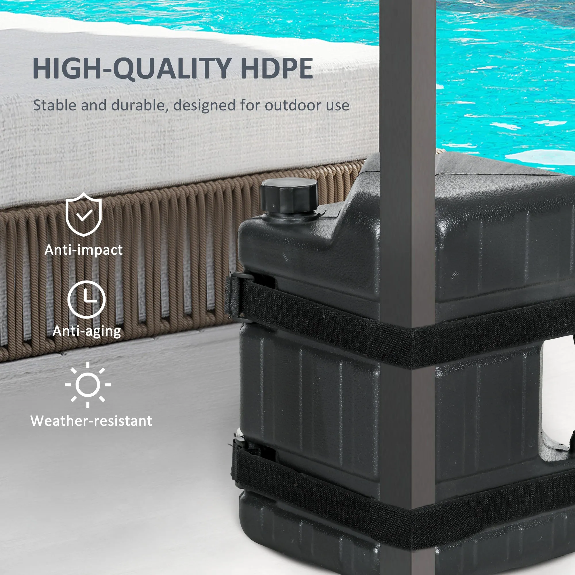 Set of 4 Straight Leg Canopy Weights, HDPE Water or Sand Filled Tent Weights for Pop up Canopy, with Built-in Handles and Secure Straps, 115LBS