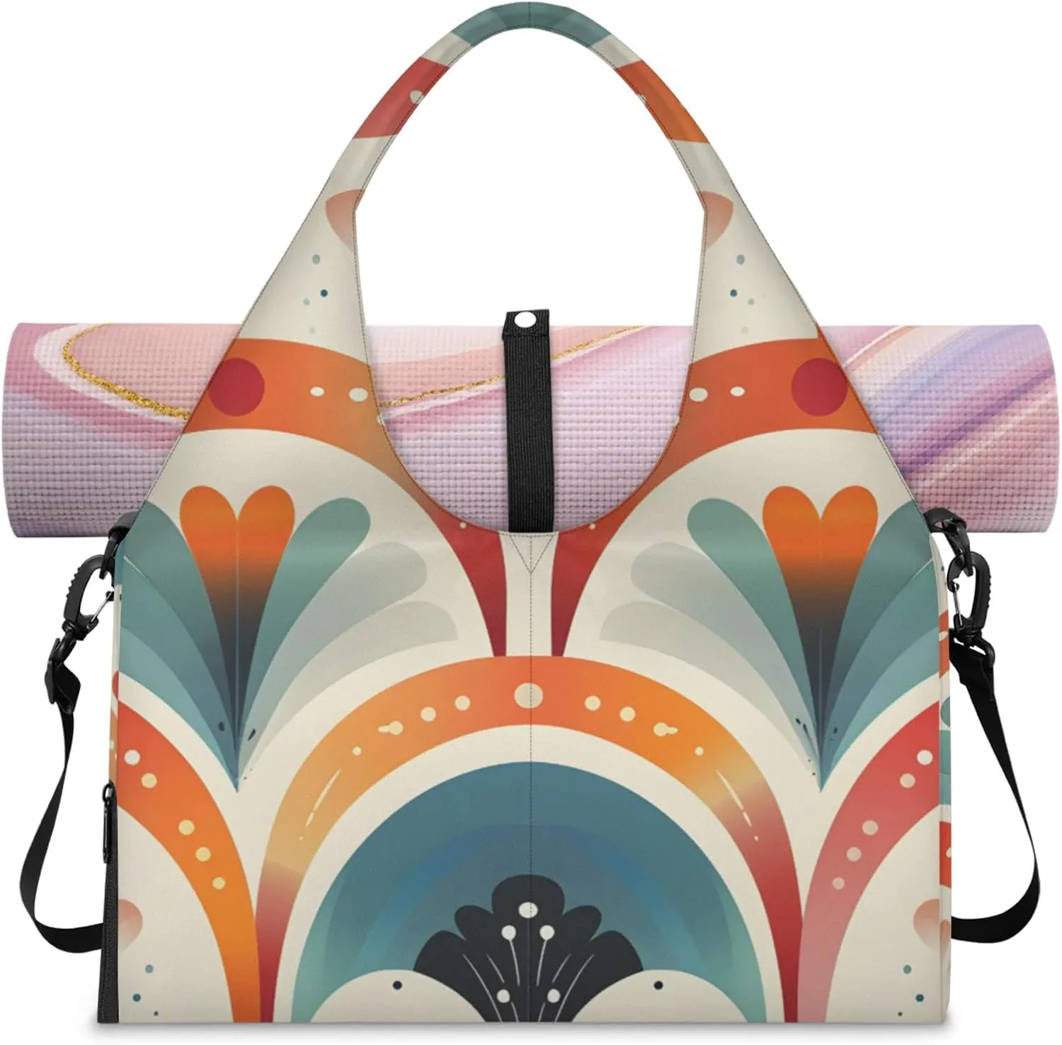 Shape Paper Gym Bag Yoga Mat Tote for Women with Shoes Compartment Lightweight Duffle Travel Carrier Wet Dry Storage Pockets Adjustable Pilates Mats Shoulder Bags for Sport Swim