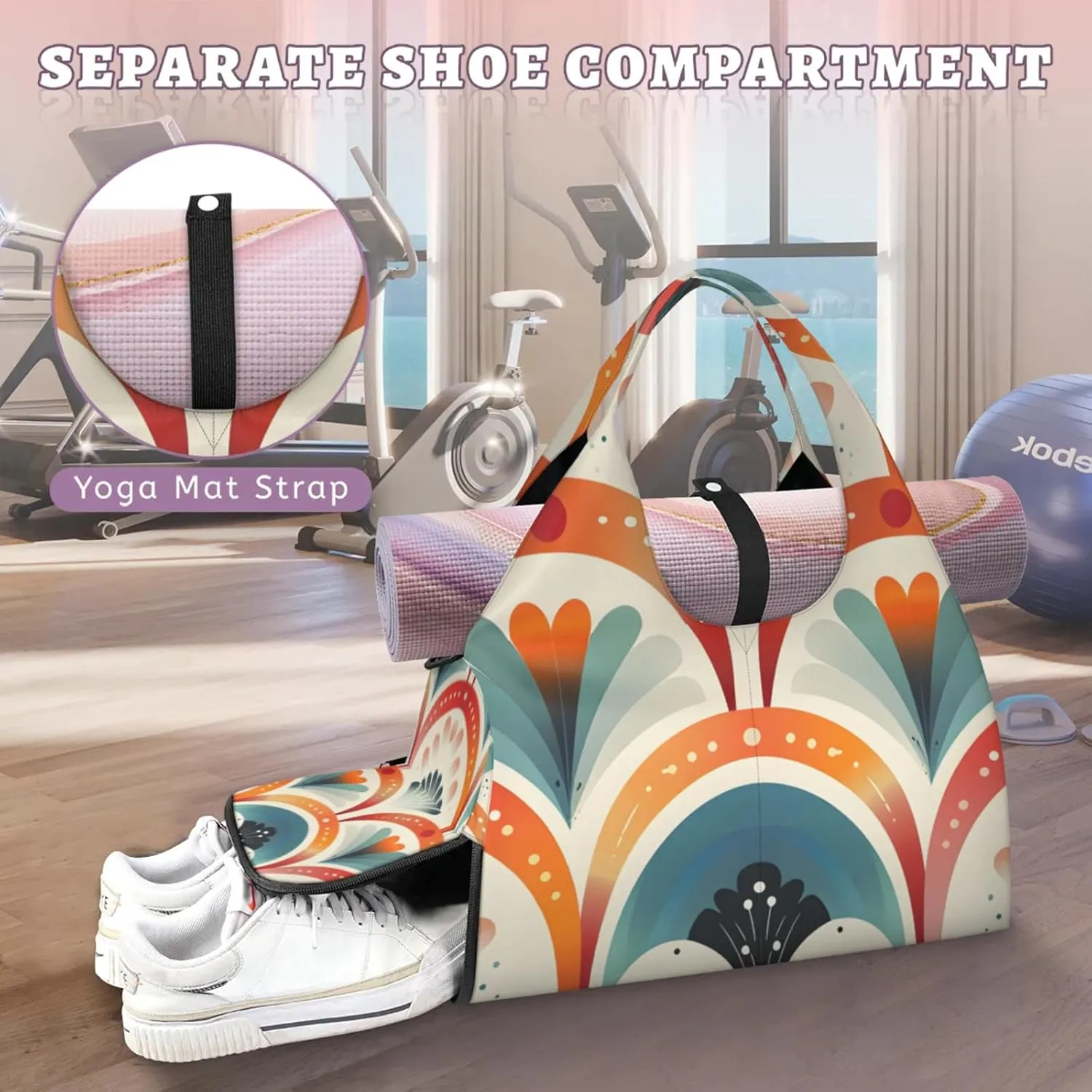 Shape Paper Gym Bag Yoga Mat Tote for Women with Shoes Compartment Lightweight Duffle Travel Carrier Wet Dry Storage Pockets Adjustable Pilates Mats Shoulder Bags for Sport Swim