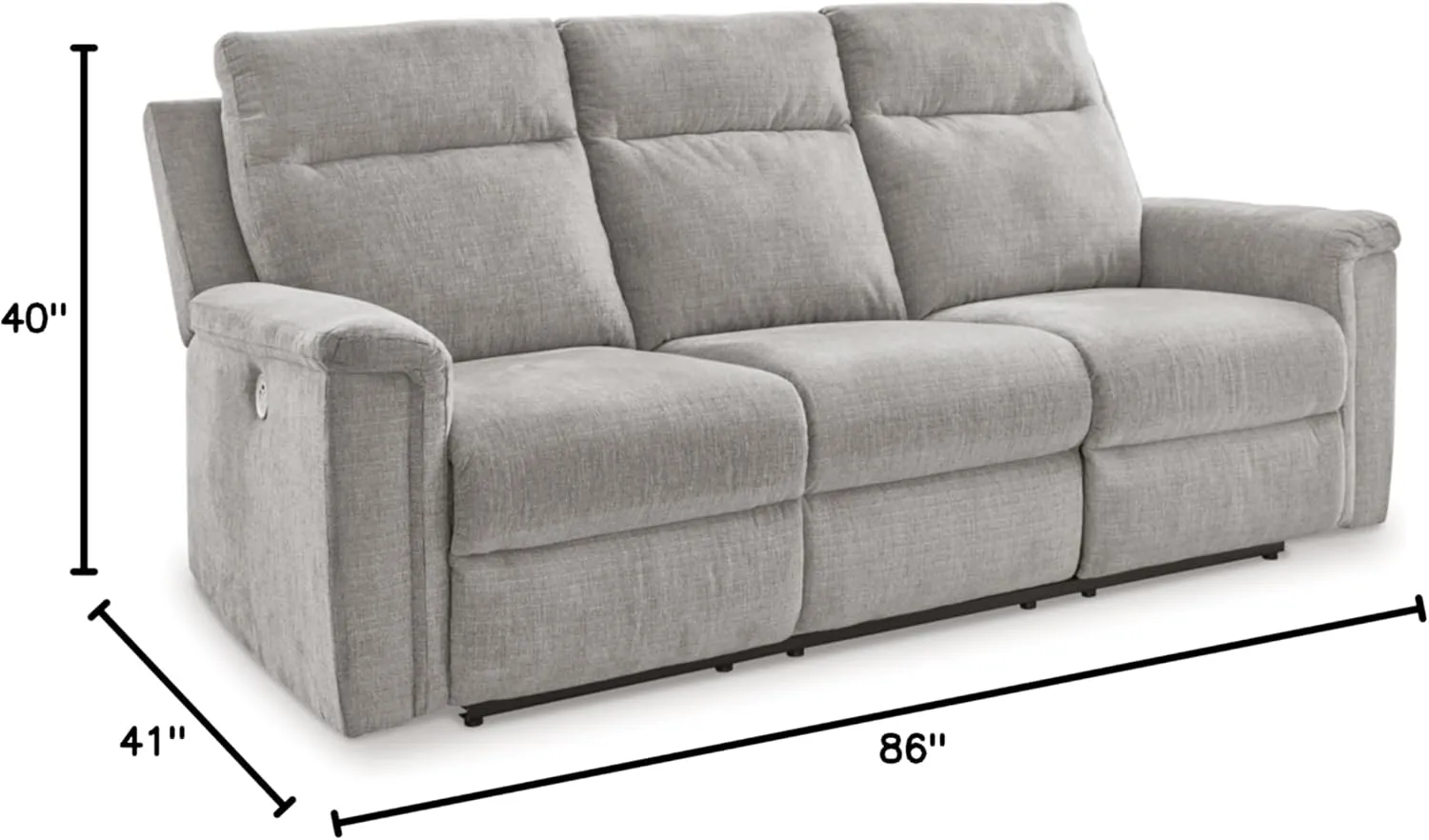 Signature Design by Ashley Barnsana Minimalist Power Reclining Sofa with USB Charging Ports, Light Gray