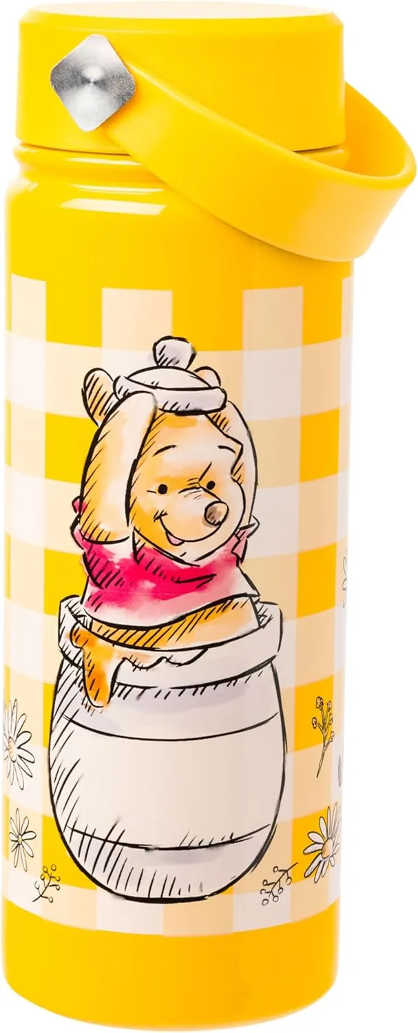 Silver Buffalo Disney Winnie the Pooh Stainless Steel Water Bottle with Swivel Handle Featuring Winnie the Pooh, 20 Ounces