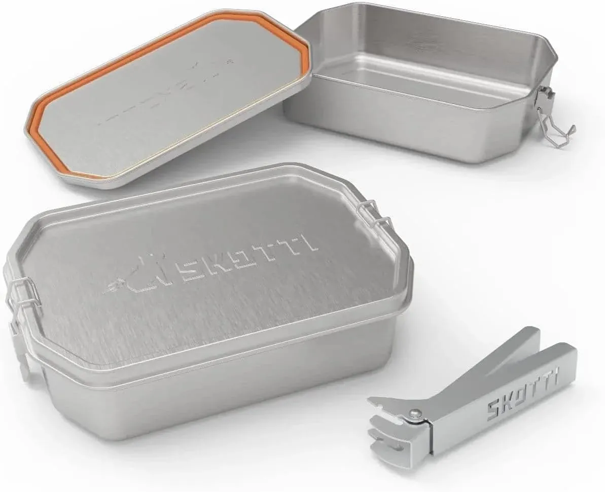 SKOTTI Boks - Stainless steel food container for camping and backpacking - 2 in 1 food storage container and cooking pot - 0.25 gallons capacity - compatible with SKOTTI Grill and others