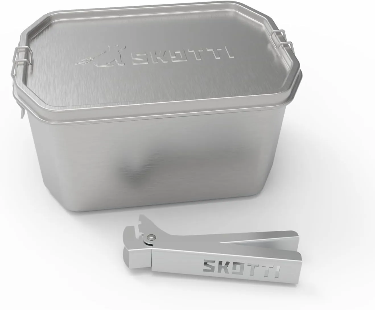 SKOTTI Boks - Stainless steel food container for camping and backpacking - 2 in 1 food storage container and cooking pot - 0.66 gallons capacity - compatible with SKOTTI Grill and others