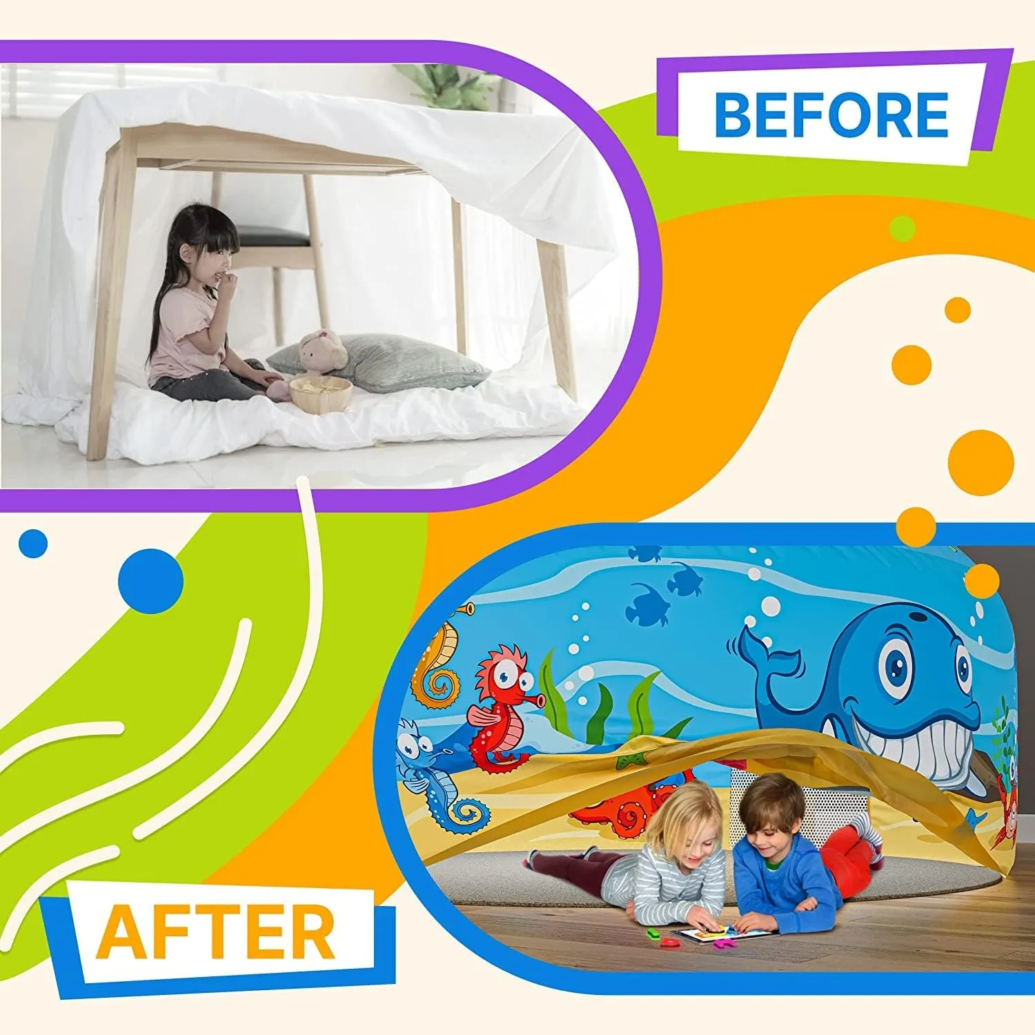 Skywin Air Tent Fort Ocean Playhouse for Kids (Fan NOT Included) (Classic)