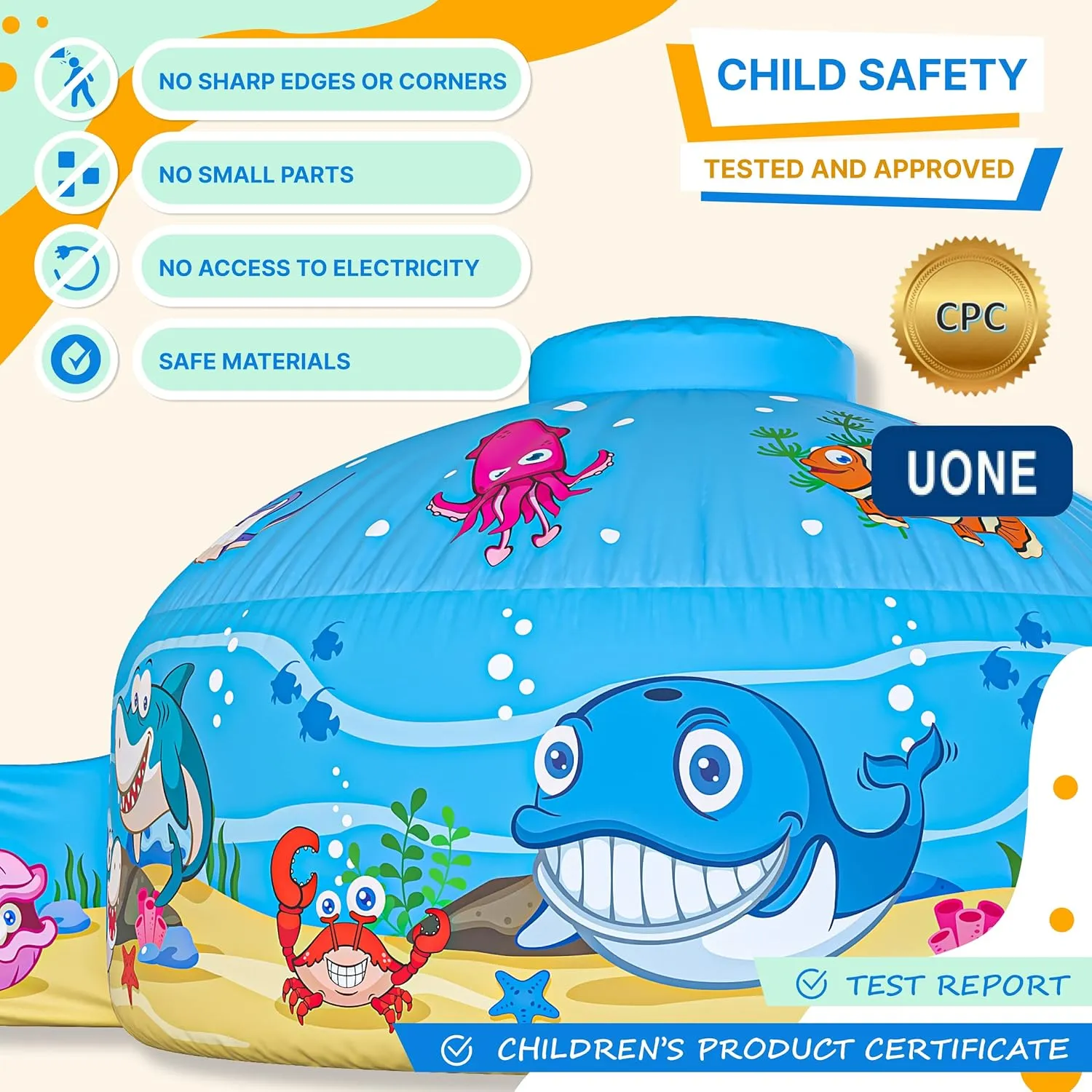 Skywin Inflatable Air Tent for Kids (77” x 50”), Perfect for Social or Solo Imaginative Play, Blow Up Tent, Sets Up and Stores Away in Seconds, Toddler Playhouse (Fan NOT Included) (Ocean Blue)