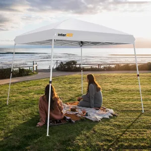 Slant Leg Portable Pop up Canopy Tent with Wheeled Bag, Instant Outdoor Beach Canopy Folding Sports Shelter 8x8 Top 10x10 Base, White