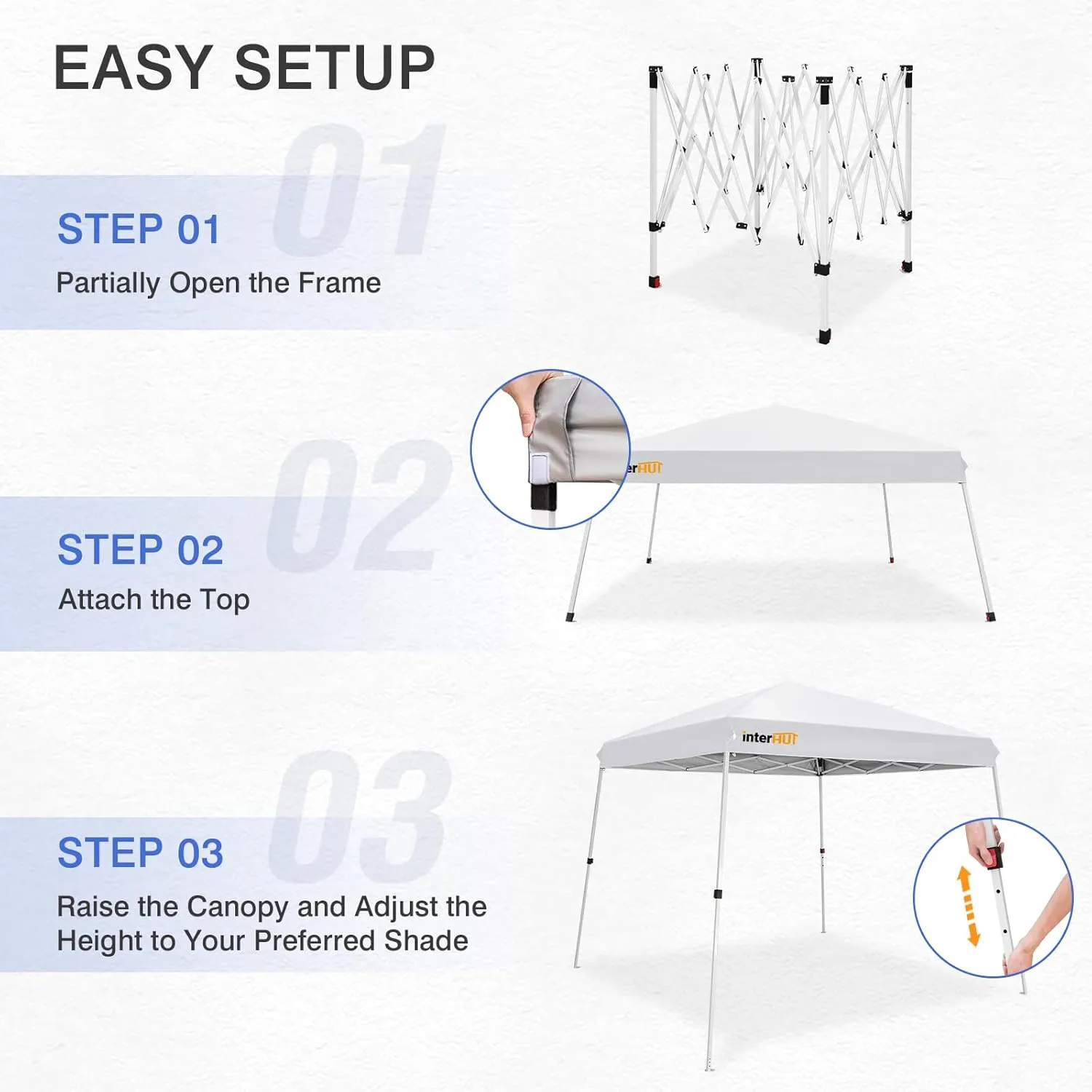 Slant Leg Portable Pop up Canopy Tent with Wheeled Bag, Instant Outdoor Beach Canopy Folding Sports Shelter 8x8 Top 10x10 Base, White