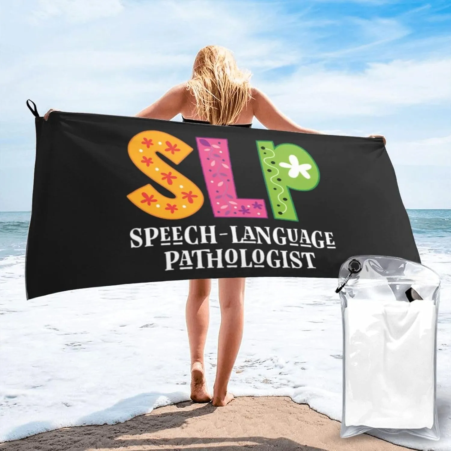 SLP Speech Language Pathologist Beach Towel Quick Dry Sand Free Lightweight Large 27.5"x55" with Travel Bag - Vacation Essentials Bath Towel for Pool, Summer