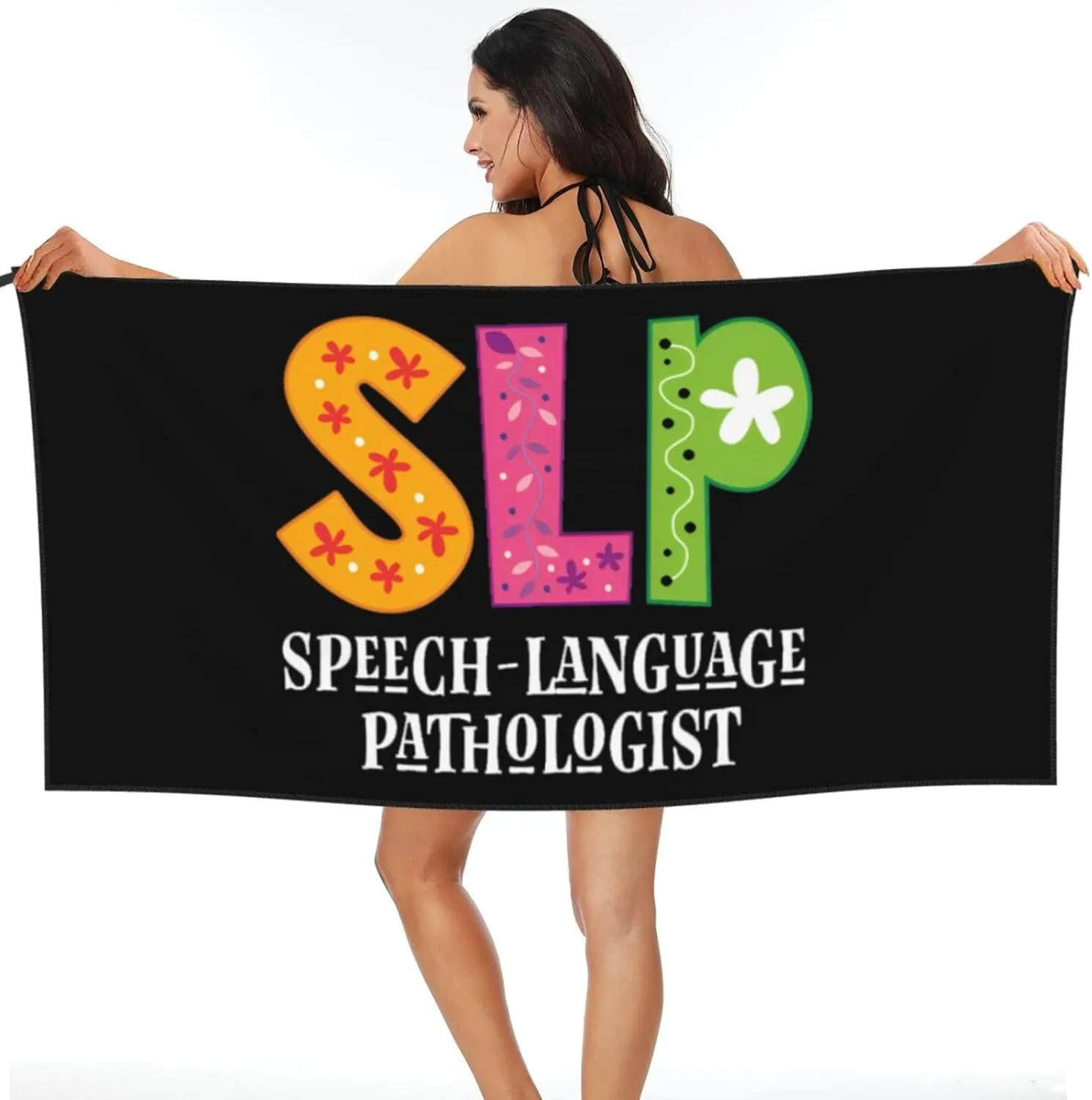 SLP Speech Language Pathologist Beach Towel Quick Dry Sand Free Lightweight Large 27.5"x55" with Travel Bag - Vacation Essentials Bath Towel for Pool, Summer