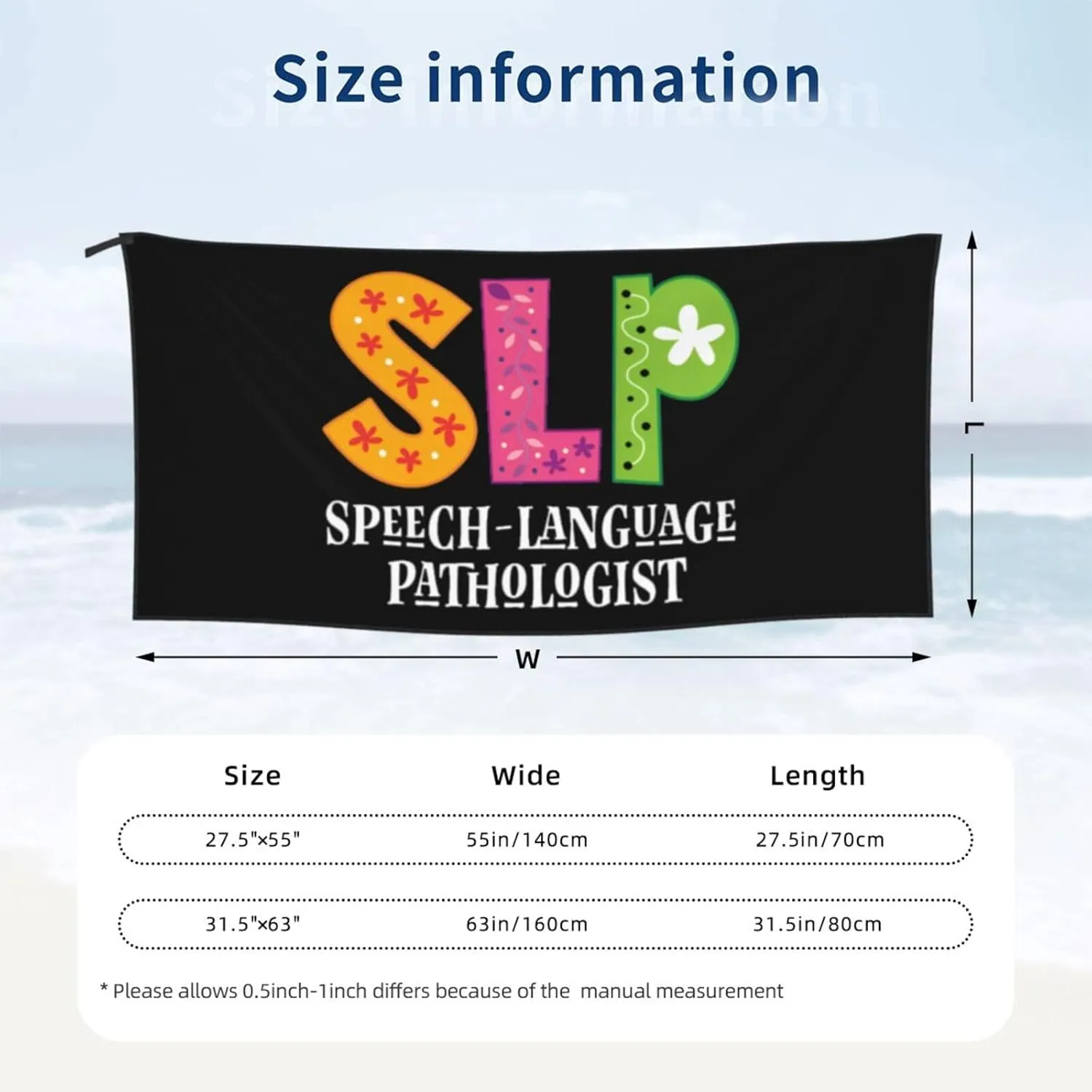 SLP Speech Language Pathologist Beach Towel Quick Dry Sand Free Lightweight Large 27.5"x55" with Travel Bag - Vacation Essentials Bath Towel for Pool, Summer